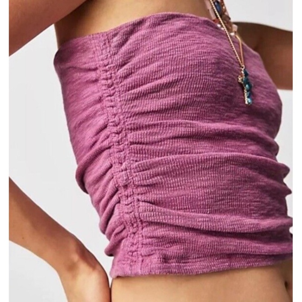 Free People Boulevard Womens Berry Pink Ruched‎ Slub Knit Strapless Tube Top XS